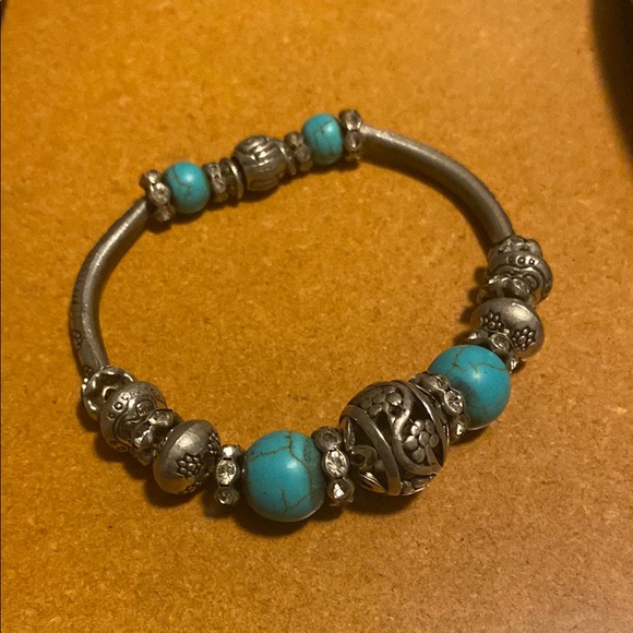 Bohemian Silver and Blue Beaded Bracelet - Picture 1 of 3